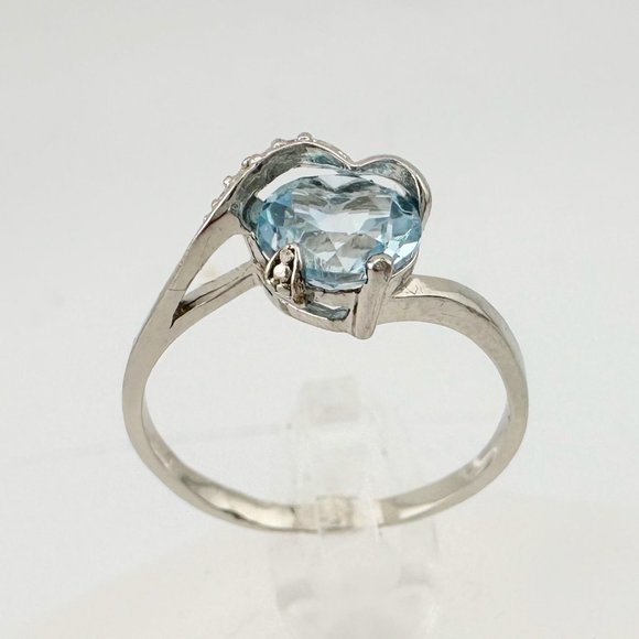 Beautiful Heart Shape Natural Blue Topaz and Diamond Ring Size 8.25 - Picture 3 of 15